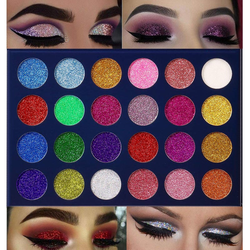 Aolailiya 24 Color Pressed Glitter Eyeshadow Palette - Mineral Ultra Shimmer Makeup Palette Eye Shadow Powder Long Lasting Waterproof - Image 4