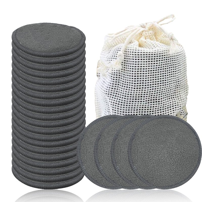 Minasuki 24 Packs Reusable Cotton Rounds Washable Bamboo Charcoal Makeup Remover Pads Soft Reusable Face Pads for All Skin Types Cleansing with Cotton Bag No Waste - Image 3
