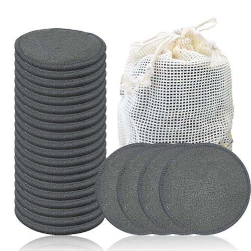 Minasuki 24 Packs Reusable Cotton Rounds Washable Bamboo Charcoal Makeup Remover Pads Soft Reusable Face Pads for All Skin Types Cleansing with Cotton Bag No Waste - Image 1