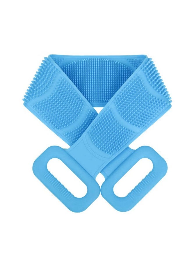 SWAURSAHA Silicone Bath Back Scrubber Belt with Handle for Bathing for Women Men, Double Side Bathing Brush for Skin Deep Cleaning (Blue) - Image 1