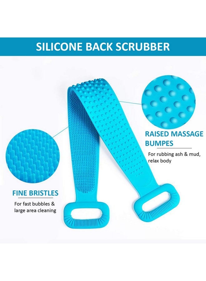 SWAURSAHA Silicone Bath Back Scrubber Belt with Handle for Bathing for Women Men, Double Side Bathing Brush for Skin Deep Cleaning (Blue) - Image 2