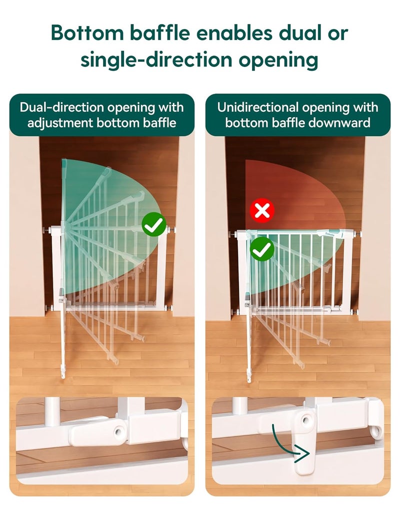 BABELIO بابليو 2943 بوابة مغناطيسية للأطفال للسلالم والأبواب المنزلية والمطابخ بارتفاع 30 بوصة لحاجز الحيوانات الأليفة مع حواجز تصميم قفل مزدوج للسلامة للأطفال والرضع مع إغلاق تلقائي وفتح ثابت باللون الأبيض - Image 4
