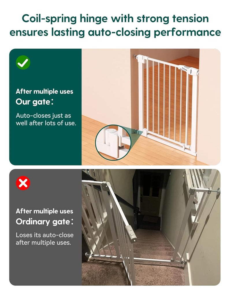 BABELIO بابليو 2943 بوابة مغناطيسية للأطفال للسلالم والأبواب المنزلية والمطابخ بارتفاع 30 بوصة لحاجز الحيوانات الأليفة مع حواجز تصميم قفل مزدوج للسلامة للأطفال والرضع مع إغلاق تلقائي وفتح ثابت باللون الأبيض - Image 3