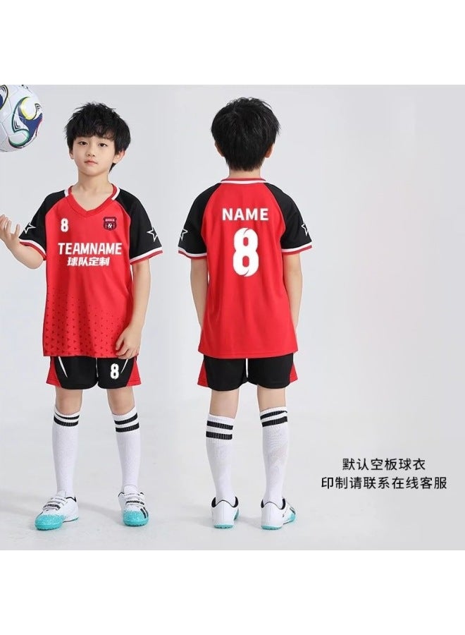 7713-red Summer Children's Football Clothes Suit Customized Boys' Primary School Students' Competition Team Clothes Girls' Training Clothes Quick-dry Football Clothes