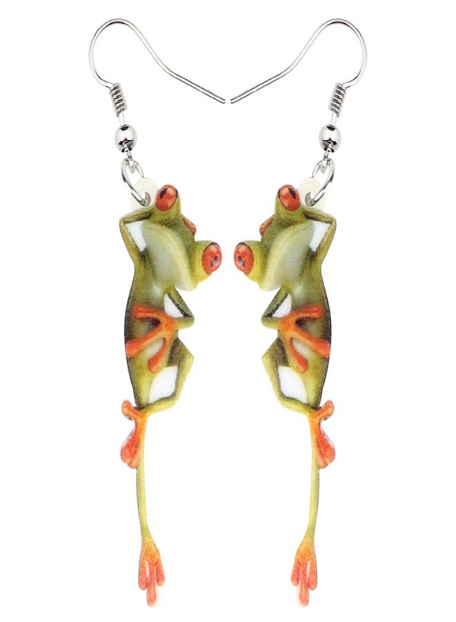 DUOWEI Acrylic Charms Frog Drop Earrings Fancy Cartoon Dangle Jewelry Novelty Party Gifts for Women (Green) - Image 1
