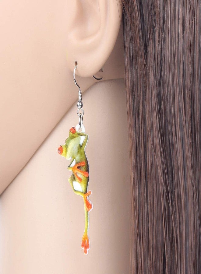 DUOWEI Acrylic Charms Frog Drop Earrings Fancy Cartoon Dangle Jewelry Novelty Party Gifts for Women (Green) - Image 2