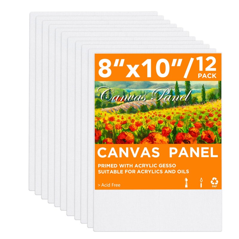 CONDA Canvas Boards for Painting 8 x 10 inch 12 Pack 100 Cotton Canvas Panels White Blank Canvases Primed AcidFree Artist Quality for Acrylic Pouring Watercolor Oil Painting