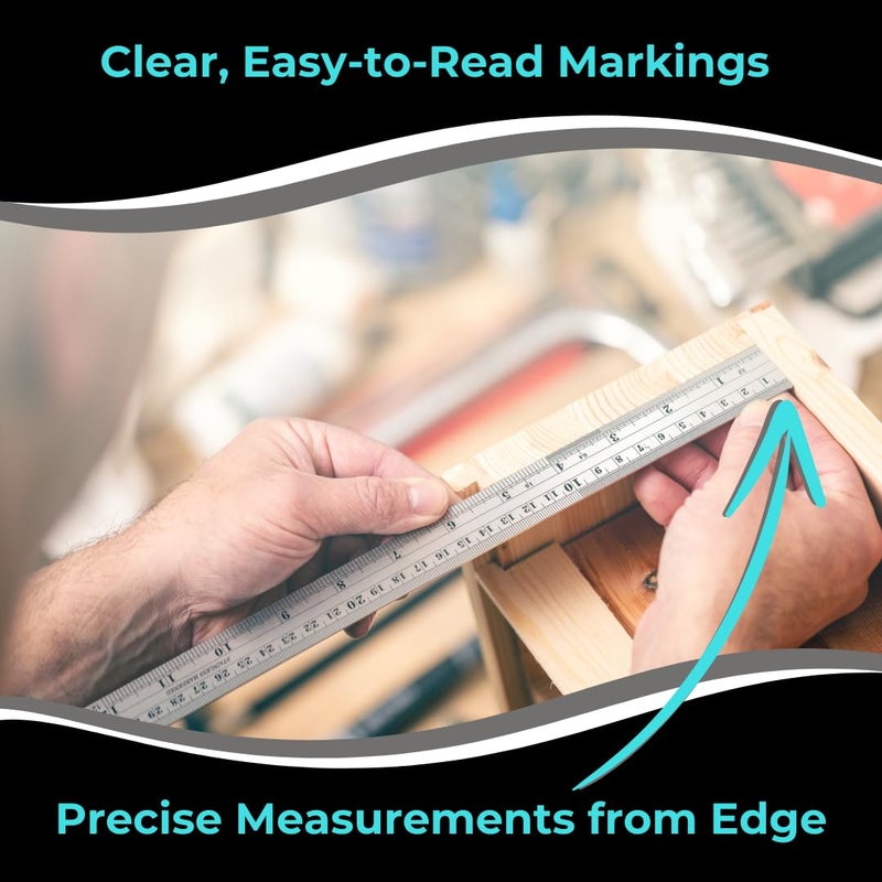 NOKKO Metal Ruler 18 Inch - Pack of 10 - Stainless Steel Ruler Set with Straight Edge Rulers - Precise Metric & Imperial Measurements - Ideal for School, Office, Woodworking & Craft Projects - Image 3