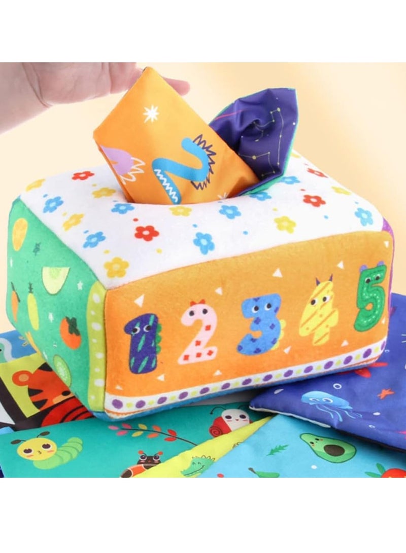 Bebiland Baby Tissue Box Toy, Baby Montessori Soft Box Toy Set, Soft Newborn Sensory Toy, Suitable for 6-12 Months Old Children Magic Box Toy or Preschool Education Toy Gift (Random Color)  - Image 5