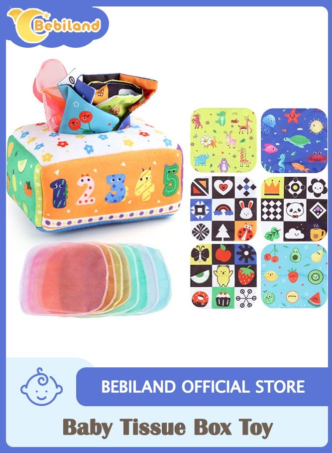 Bebiland Baby Tissue Box Toy, Baby Montessori Soft Box Toy Set, Soft Newborn Sensory Toy, Suitable for 6-12 Months Old Children Magic Box Toy or Preschool Education Toy Gift (Random Color)  - Image 1
