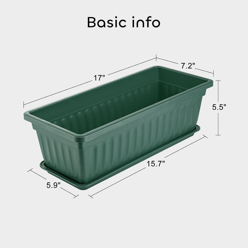 GROWNEER 6 Packs 17 Inches Green Flower Window Box Plastic Vegetable Planters Long Pots with 15 Pcs Plant Labels for Outdoor Indoor Windowsill Patio Garden Home Decor Porch - Image 3
