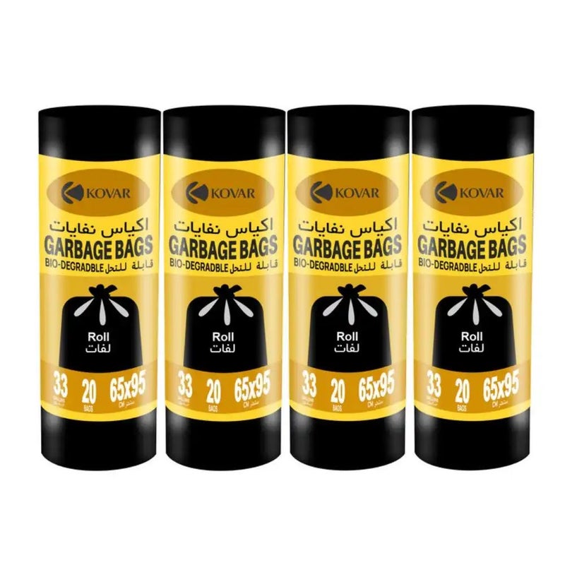 Kovar Plastic Bio-Degradable Garbage Bags Roll 65X95cm Black Color- 4X20Bags - Image 1