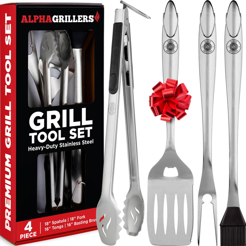 Alpha Grillers Grilling Accessories - Grilling Gifts for Men - BBQ Accessories Grill Tools Set with Spatula, Fork, Brush & Tongs - Outdoor Barbecue Utensils Gifts for Men Dad Him Boyfriend - Image 1