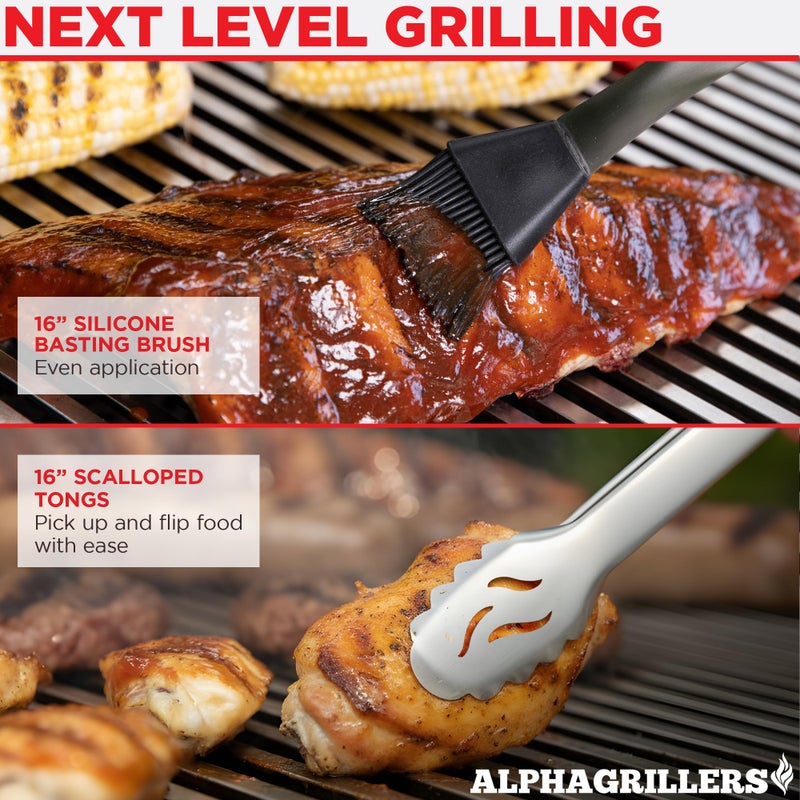 Alpha Grillers Grilling Accessories - Grilling Gifts for Men - BBQ Accessories Grill Tools Set with Spatula, Fork, Brush & Tongs - Outdoor Barbecue Utensils Gifts for Men Dad Him Boyfriend - Image 5