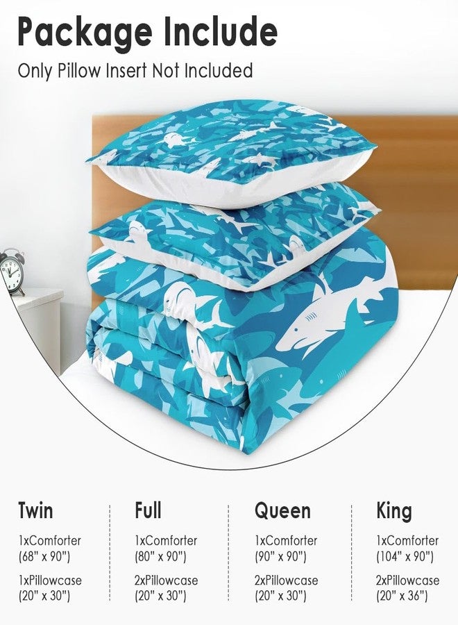 Nesphy Blue Shark Fish Full Comforter Set, Ocean Surf Camouflage Bedding Set 3 Piece, All Season Soft Toddlers Children Adults Bedroom Bed Decoration Comforter and 2 Pillow Shams - Image 5