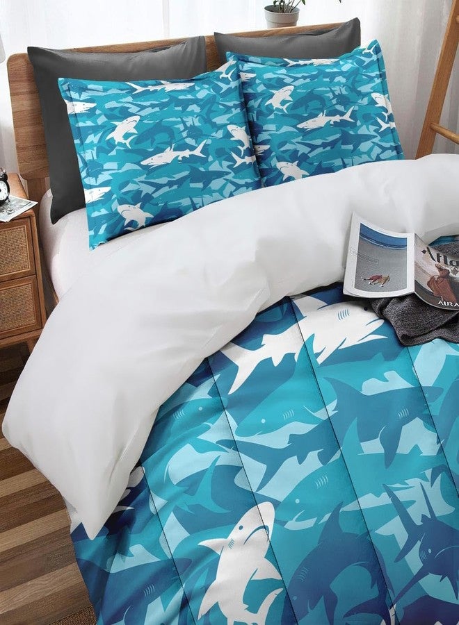 Nesphy Blue Shark Fish Full Comforter Set, Ocean Surf Camouflage Bedding Set 3 Piece, All Season Soft Toddlers Children Adults Bedroom Bed Decoration Comforter and 2 Pillow Shams - Image 3