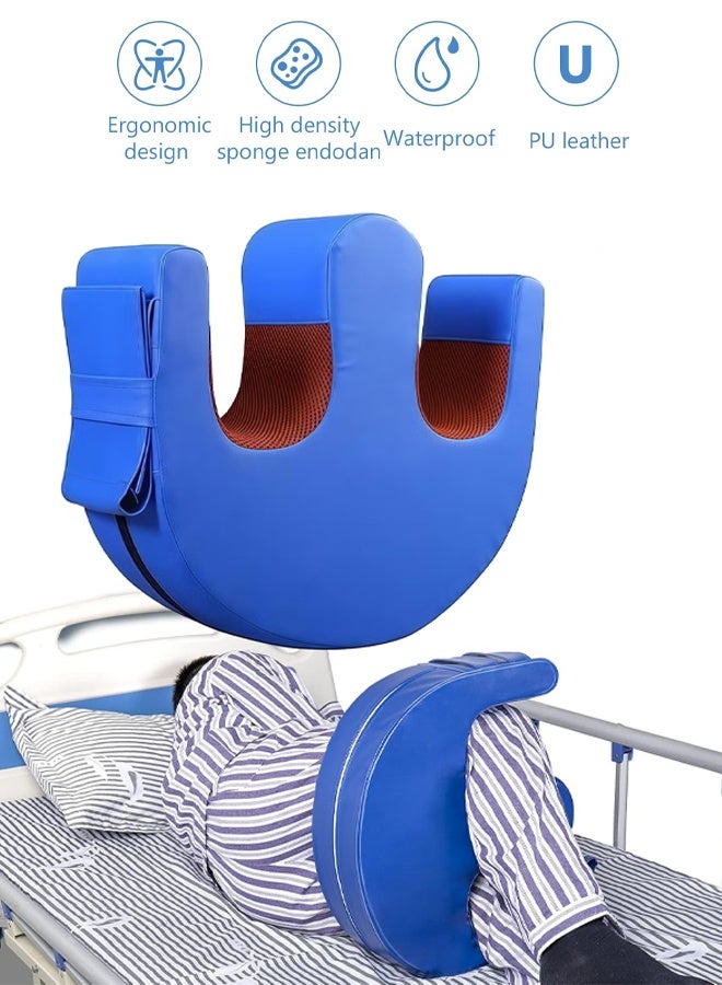 KORAX Bedridden Patient Turning Aid U-Shaped Sponge Care Pillow 13cm Thickened Blue Mesh Breathable Pad Waterproof PU Leather Anti-Bedsore Turning Pad with Securing Straps (Blue) - Image 1