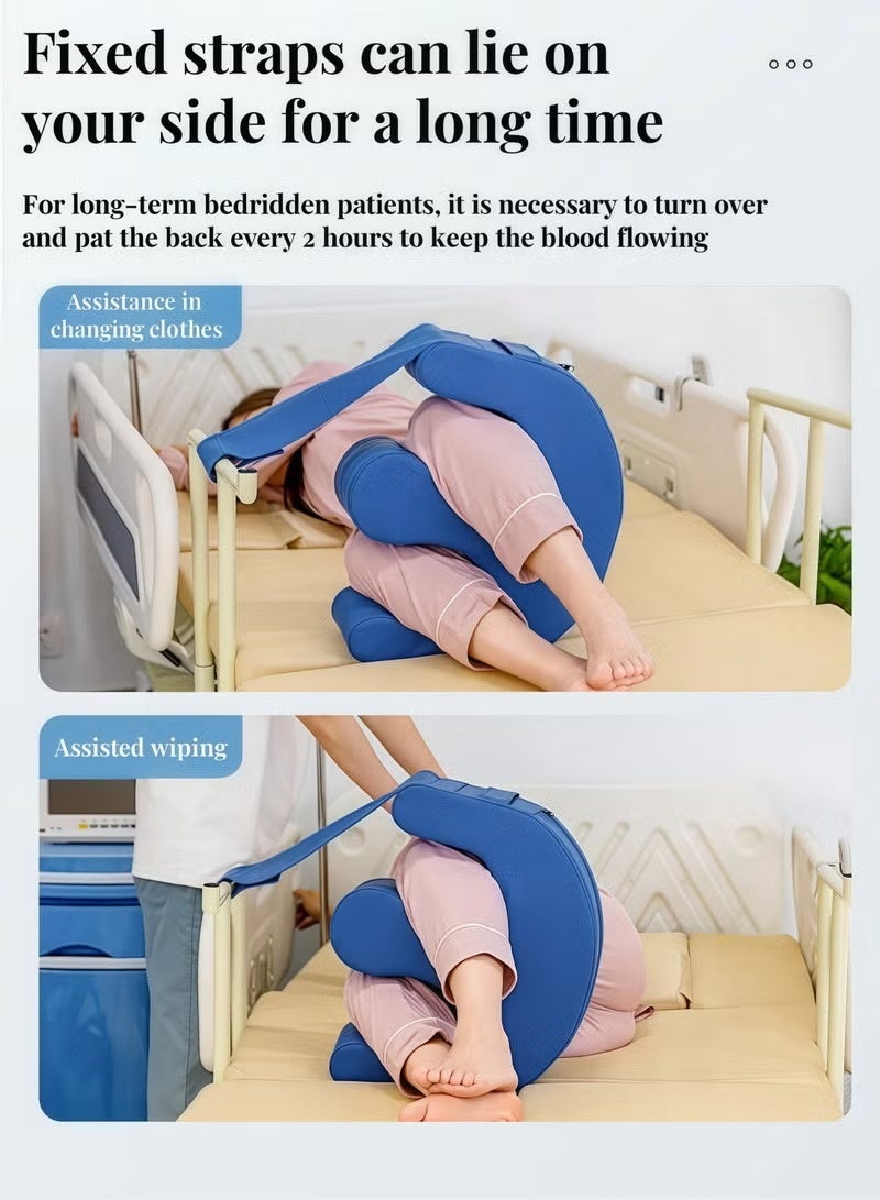 KORAX Bedridden Patient Turning Aid U-Shaped Sponge Care Pillow 13cm Thickened Blue Mesh Breathable Pad Waterproof PU Leather Anti-Bedsore Turning Pad with Securing Straps (Blue) - Image 3