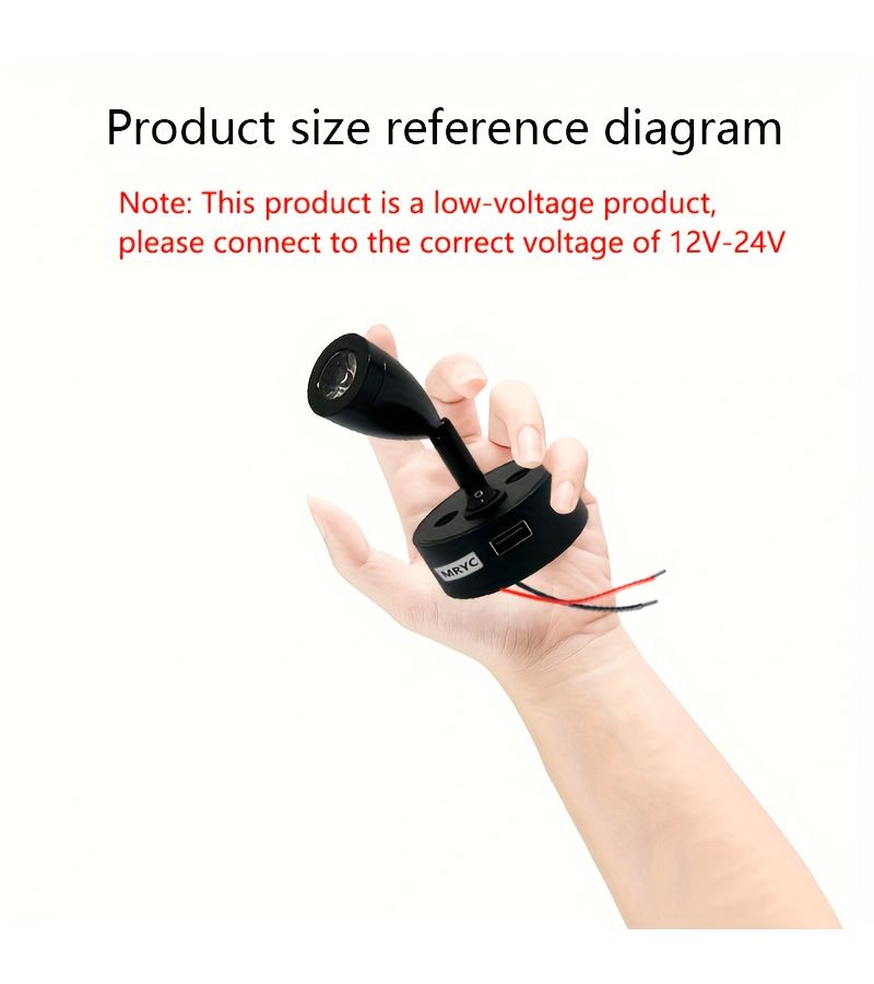 RV Reading Light DC12-24V Rotating LED Spotlight Silvery 3W Warm Light Hard Wired - Image 3