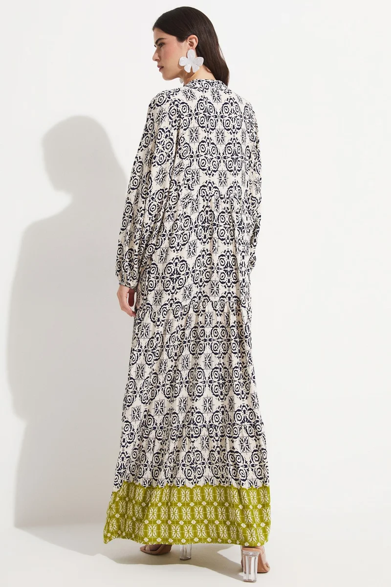 JUNE Women's 100% Viscose Patterned Wide Cut Maxi Dress