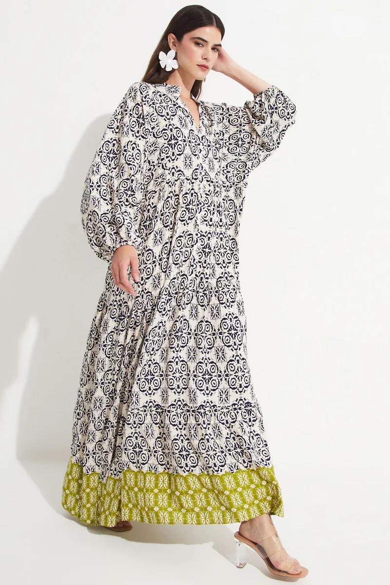 JUNE Women's 100% Viscose Patterned Wide Cut Maxi Dress