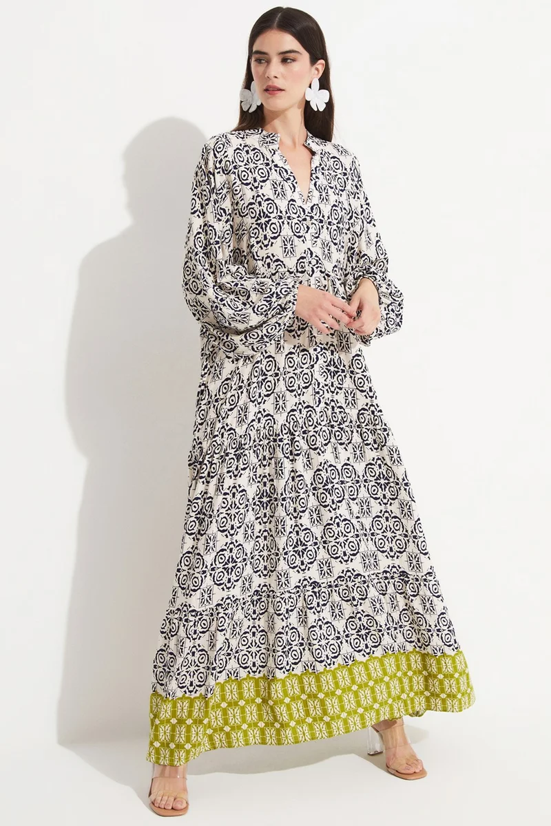 JUNE Women's 100% Viscose Patterned Wide Cut Maxi Dress