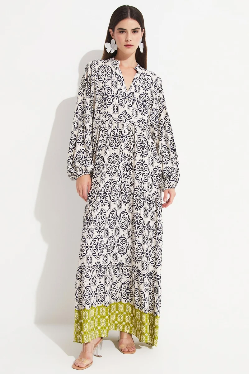 JUNE Women's 100% Viscose Patterned Wide Cut Maxi Dress