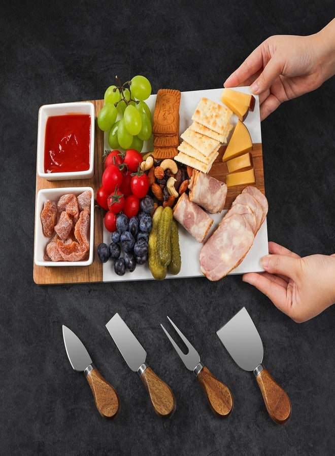 JOYMAY Marble Charcuterie Board, Charcuterie Boards, Cheese Boards, 13" Wood - Marble Cheese Board Set for House Warming Gifts New Home, Couples 2025, Bridal Shower, Hostess Gifts for Couple - Image 2