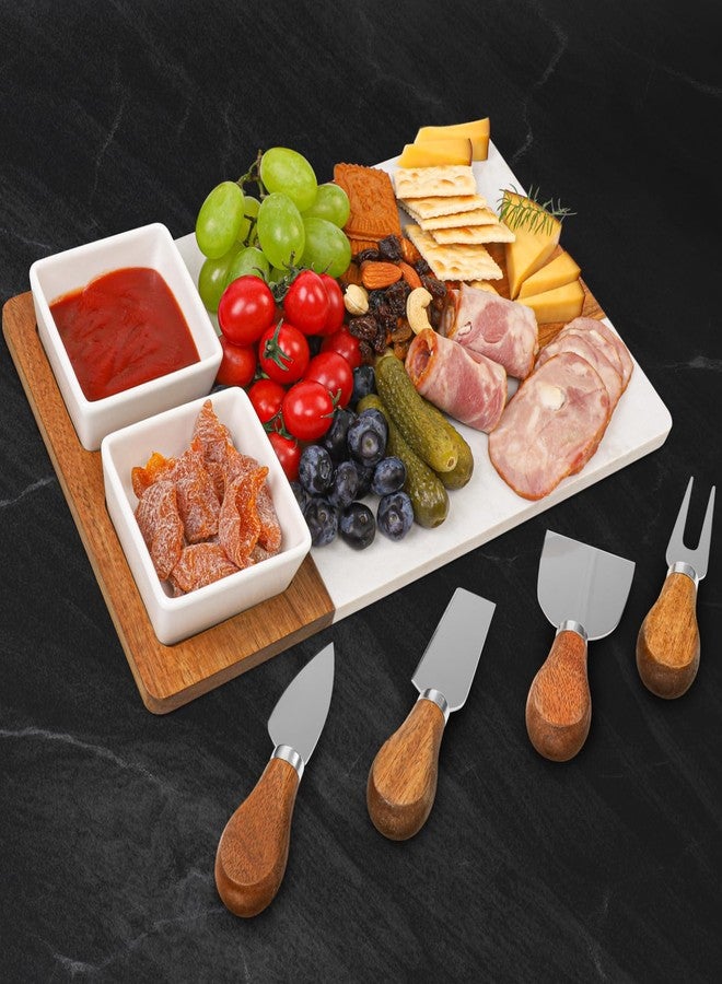 JOYMAY Marble Charcuterie Board, Charcuterie Boards, Cheese Boards, 13" Wood - Marble Cheese Board Set for House Warming Gifts New Home, Couples 2025, Bridal Shower, Hostess Gifts for Couple - Image 1