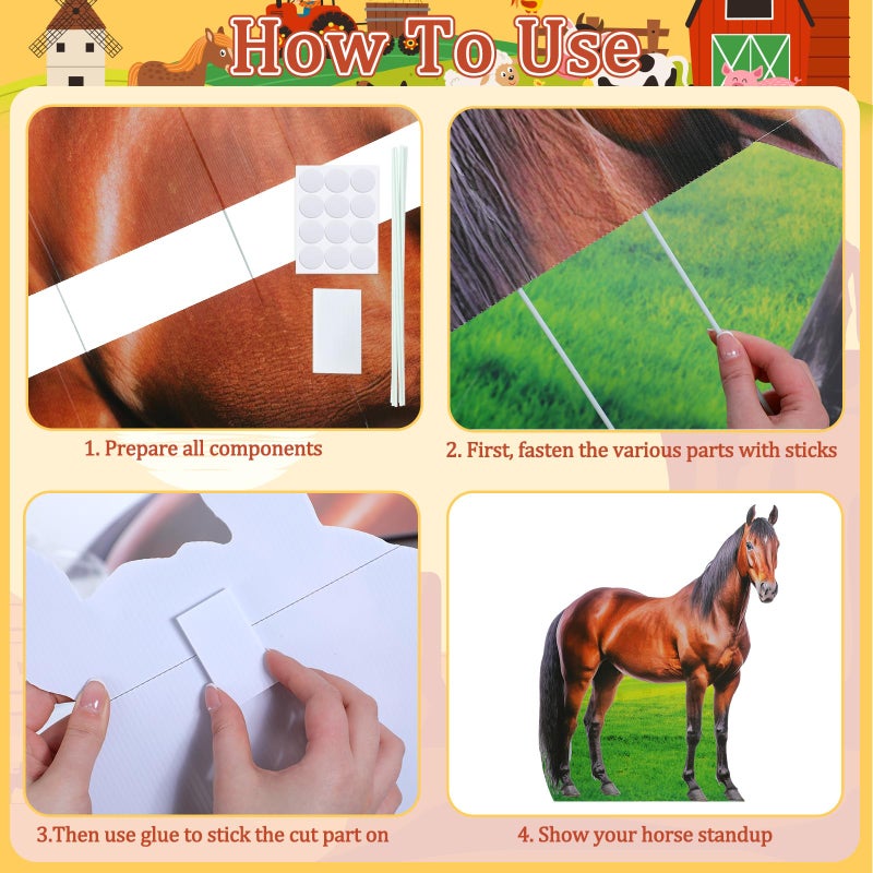 Marsui 6.3 ft Horse Cardboard Cutout Stand up Life Size Western Party Photo Booth Props Decorations Farm Animals Standup Cutout for Horse Racing Party Decor Derby Day Rodeo Theme Events Supplies - Image 3