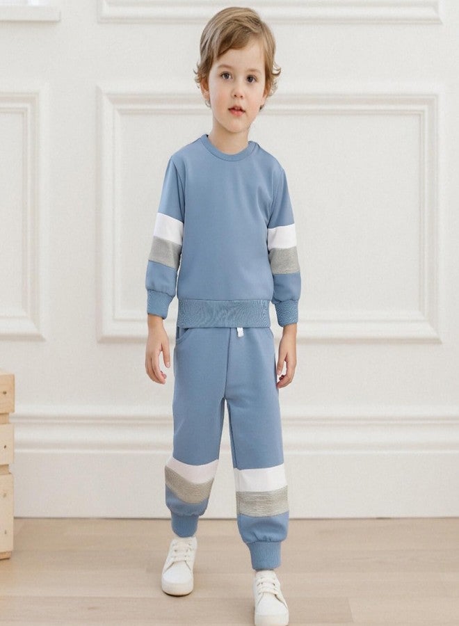 FOMOYUU Toddler Baby Boy Clothes Color Block Long Sleeve Sweatshirt Pullover Tops + Solid Pants Spring Fall Winter Outfits (Blue- Color Block, 18-24 Months) - Image 5