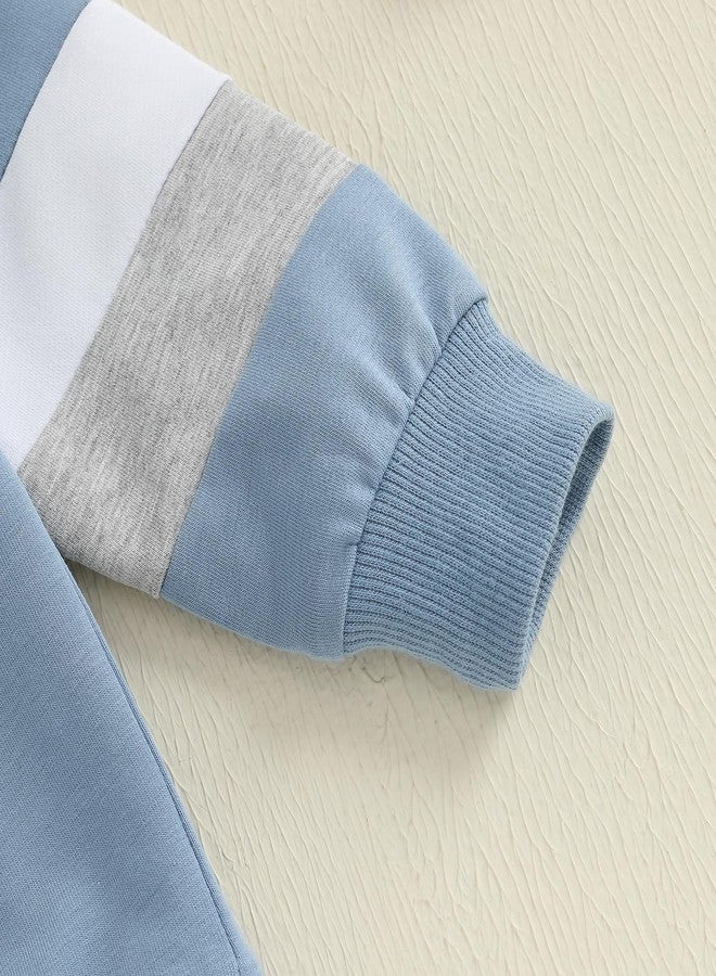 FOMOYUU Toddler Baby Boy Clothes Color Block Long Sleeve Sweatshirt Pullover Tops + Solid Pants Spring Fall Winter Outfits (Blue- Color Block, 18-24 Months) - Image 4