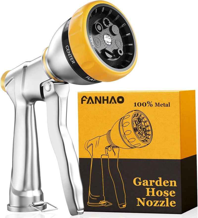 Fanhao Garden Hose Nozzle Sprayer, 100% Heavy Duty Metal Water Hose Sprayer with 7 Spray Patterns, High Pressure Spray Nozzle for Watering Plants & Lawns, Washing Cars & Pets - Image 1