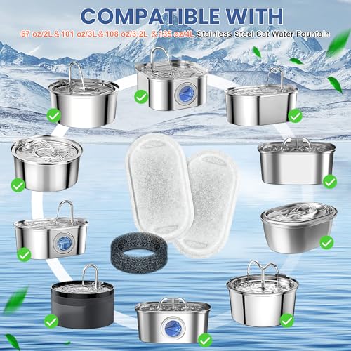 Beyolike Cat Water Fountain Filters Replacement 16 Pcs Pet Water Fountain Filter with 16 Pcs Foam Sponges for 67oz2L 108oz32L Stainless Steel Pet Cat Water Fountain Dispenser Filters - Image 3