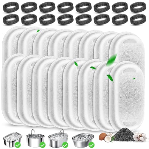 Beyolike Cat Water Fountain Filters Replacement 16 Pcs Pet Water Fountain Filter with 16 Pcs Foam Sponges for 67oz2L 108oz32L Stainless Steel Pet Cat Water Fountain Dispenser Filters - Image 1