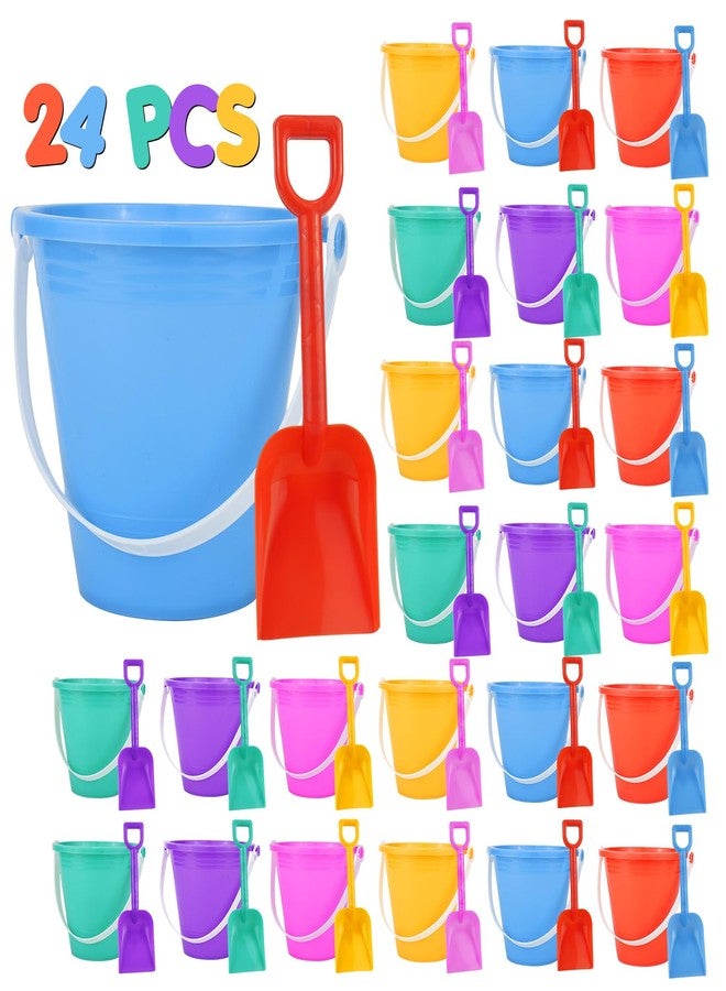Holady 5'' Inch Sand Beach Buckets Pail with Shovels,Water Bucket for Beach Fun Great Summer Party Accessory(24 Bucket+24 Shovels) - Image 1
