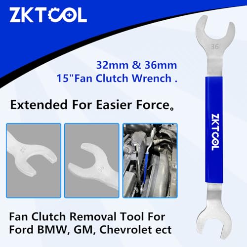 ZKTOOL Fan Clutch Wrench Set,32mm & 36mm Clutch Fan Tool Wrench,Water Pump Pulley Holder Removal Tool For BMW, Ford, GM, dodge,Chevrolet,jeep Fan Clutch Removal Kit,Water Pump Holder. - Image 2