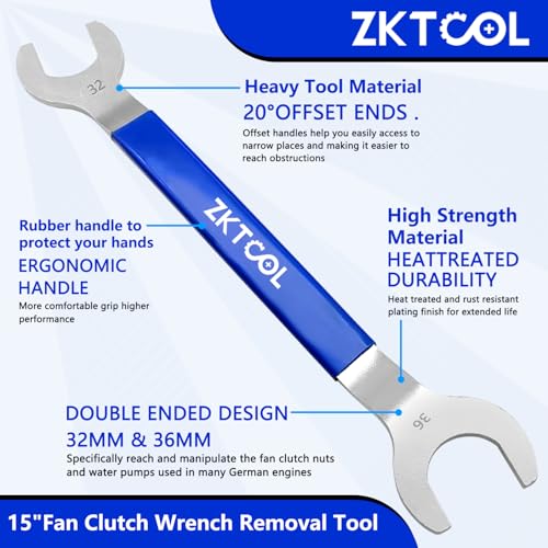 ZKTOOL Fan Clutch Wrench Set,32mm & 36mm Clutch Fan Tool Wrench,Water Pump Pulley Holder Removal Tool For BMW, Ford, GM, dodge,Chevrolet,jeep Fan Clutch Removal Kit,Water Pump Holder. - Image 4