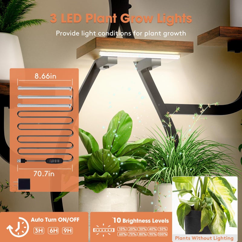 Tovve Plant Stand Indoor with Grow Light, 8 Tiered 48" Small Plant Shelf, Corner Plant Stand Stand for Indoor Plants Multiple, Metal Humen-Shaped Plant Flower Holder, for Living Room, Patio, Balcony - Image 3