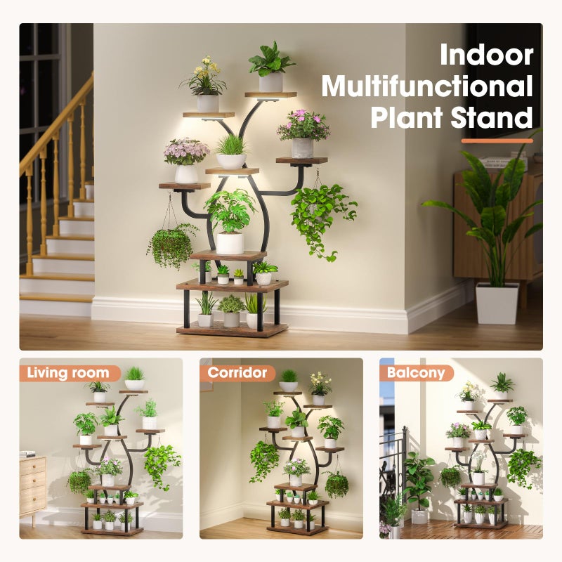Tovve Plant Stand Indoor with Grow Light, 8 Tiered 48" Small Plant Shelf, Corner Plant Stand Stand for Indoor Plants Multiple, Metal Humen-Shaped Plant Flower Holder, for Living Room, Patio, Balcony - Image 2