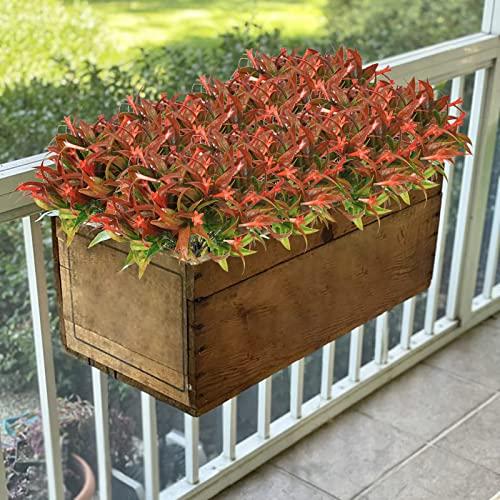 Uieke 6Pcs Outdoor Artificial Plants UV Resistant Fake Flowers Plastic Plants Morning Glory Greenery Shrubs for Outside Home Garden Patio Window Box Summer Fall Décor Red - Image 4