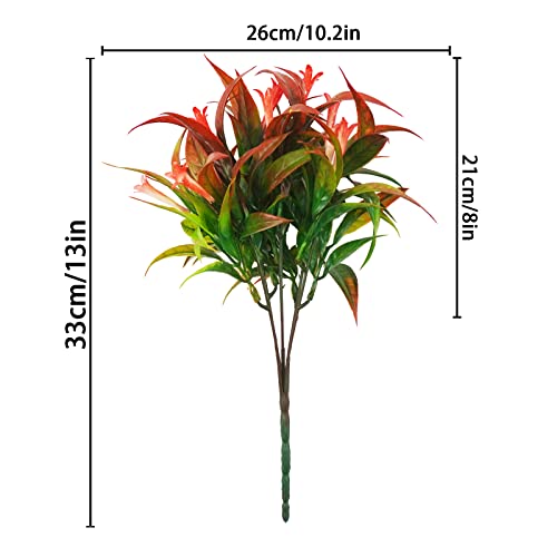 Uieke 6Pcs Outdoor Artificial Plants UV Resistant Fake Flowers Plastic Plants Morning Glory Greenery Shrubs for Outside Home Garden Patio Window Box Summer Fall Décor Red - Image 5