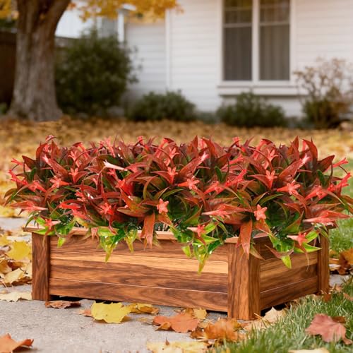 Uieke 6Pcs Outdoor Artificial Plants UV Resistant Fake Flowers Plastic Plants Morning Glory Greenery Shrubs for Outside Home Garden Patio Window Box Summer Fall Décor Red - Image 3