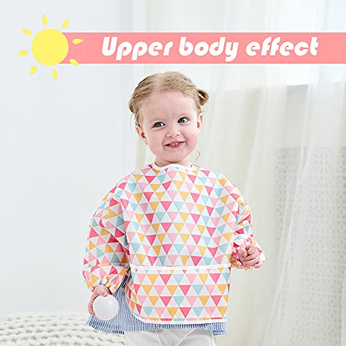 Little Dimsum Full Sleeved Feeding Bib 2 Pack,Baby & Toddler Waterproof Bib Apron,Food Protection Large Pocket Eating Smock 6-36 Months(Pink/Red) - Image 5