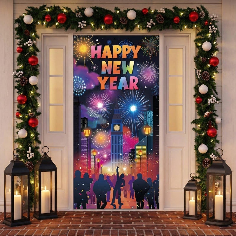 KatchOn, XtraLarge Happy New Year Door Cover - 74x36 Inch | Happy New Year Banner for Colorful New Years Decorations 2026 | Nye Banner for New Years Eve Party Supplies 2026 | NYE Decorations - Image 1