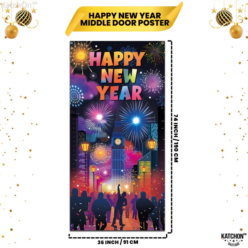 KatchOn, XtraLarge Happy New Year Door Cover - 74x36 Inch | Happy New Year Banner for Colorful New Years Decorations 2026 | Nye Banner for New Years Eve Party Supplies 2026 | NYE Decorations - Image 2
