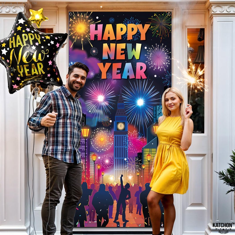 KatchOn, XtraLarge Happy New Year Door Cover - 74x36 Inch | Happy New Year Banner for Colorful New Years Decorations 2026 | Nye Banner for New Years Eve Party Supplies 2026 | NYE Decorations - Image 4