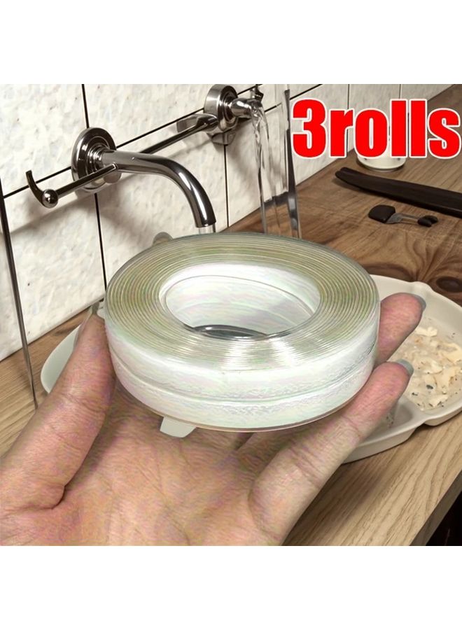 3 لفات شريط لاصق مقاوم للماء لحواف المطبخ، ذاتي اللصق للفرن والحوض والكونترتوب - Image 1