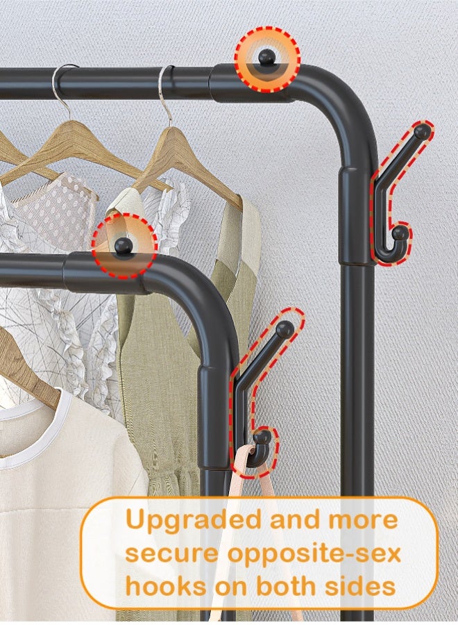 فيزما علاقة ملابس زاوية مزدوجة مع عجلات، ١٤٥ × ١٢٠ × ٤١ سم، رف تخزين ملابس محمول بأربعة خطافات، علاقة ملابس متعددة الاستخدامات لغرفة النوم - Image 4