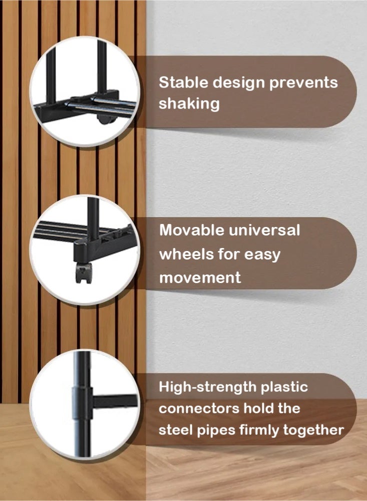 فيزما علاقة ملابس زاوية مزدوجة مع عجلات، ١٤٥ × ١٢٠ × ٤١ سم، رف تخزين ملابس محمول بأربعة خطافات، علاقة ملابس متعددة الاستخدامات لغرفة النوم - Image 5